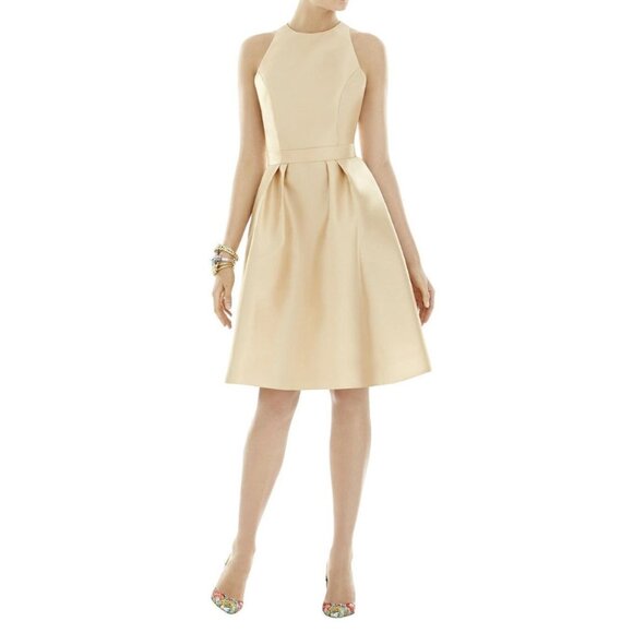 Alfred Sung Womens D696 Sleeveless Fit Flare Cocktail Dress Golden Cream size 10 - Picture 1 of 12